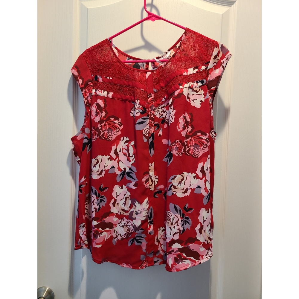 XXL Red Candie's Lace Short Sleeve Dress Shirt